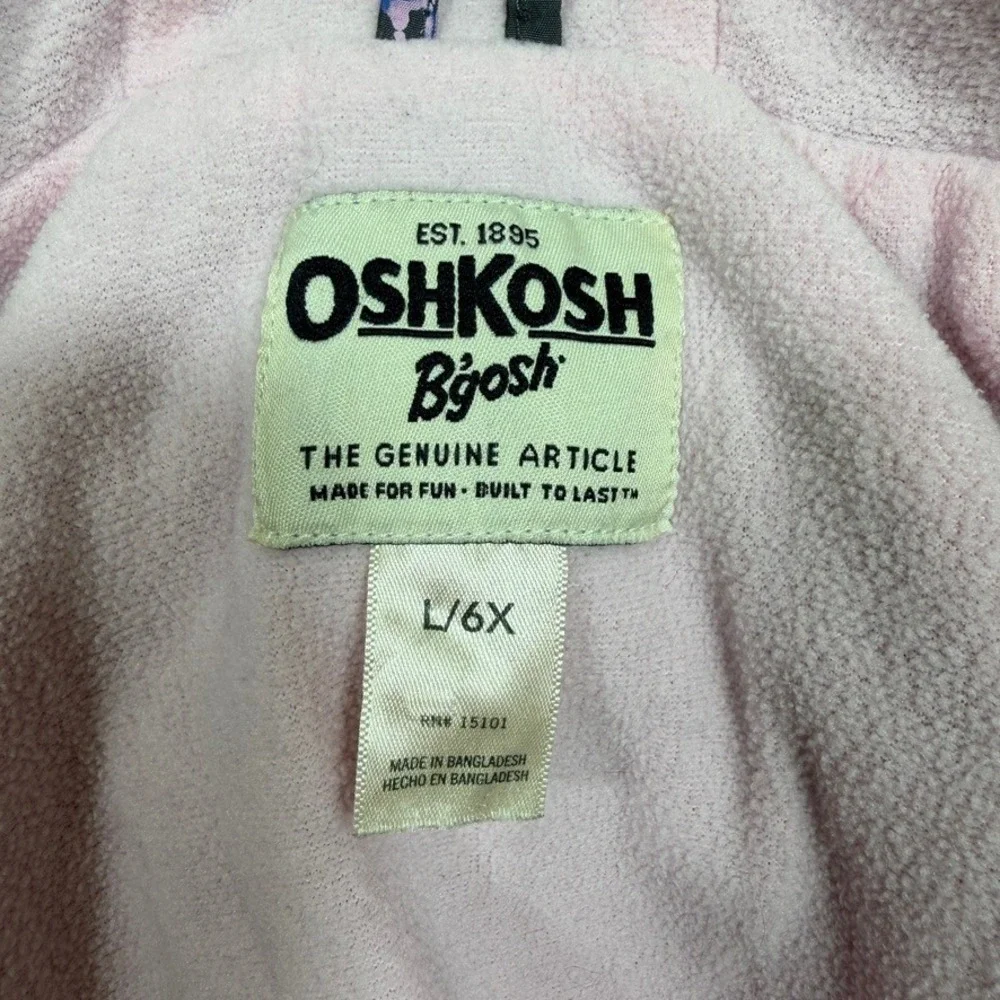 OshKosh B'gosh Girls Charcoal Dinosaur Fleece Lined Hooded Jacket 6/6X